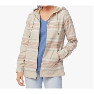 Pendleton Women's Size Medium Boyfriend 100%Virgin Wool Full Zip Hoodie Tan/Pink